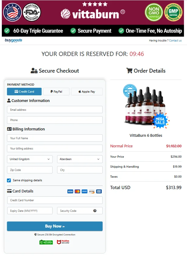VittaBurn Secured Order Page